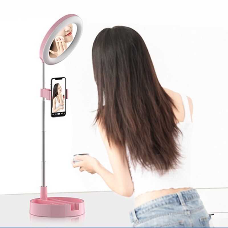 Desk Live LED Selfie Ring Light with Phone Holder Universal Selfie Ring Light with Make Up Mirror Photography Lamp LED Light: Default Title