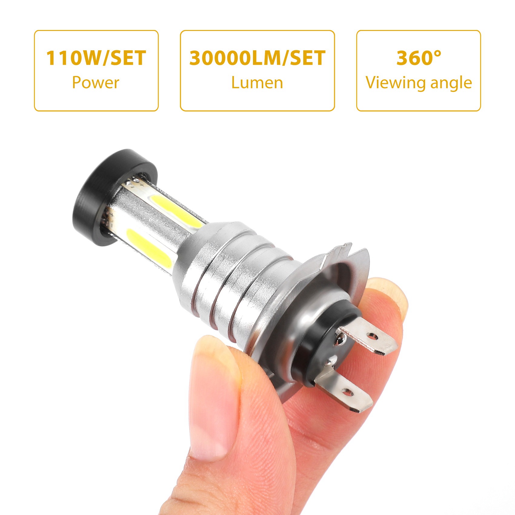 2x h7 ledet-frontlyktpæresett, fjernlys, nærlys , 100w superlyse 30000lm 6000k hvite