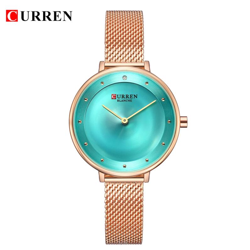 Womens Gold Horloge Mode Strass Quartz Dames Armband Horloges CURREN Vrouwelijke Klok Staal Mesh relogio feminino: rose green