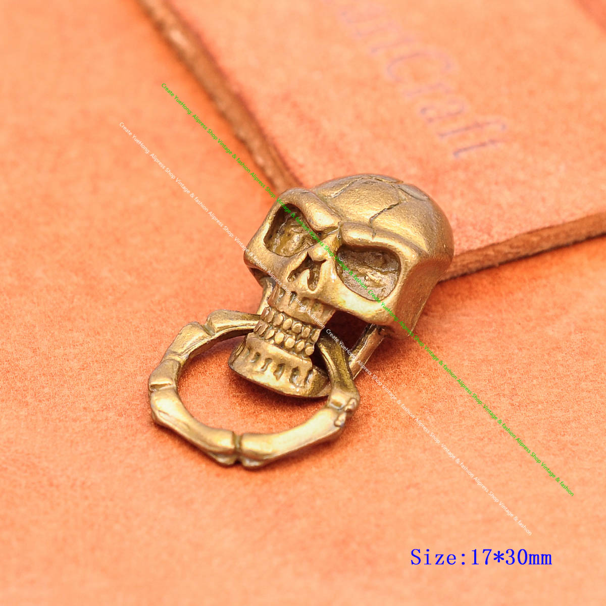 Ouro esqueleto crânio cabeça chaveiro com anel, motocicleta motociclista, carteira corrente, chaveiro do carro, conector comum, Leathercraft decoração, 10pcs