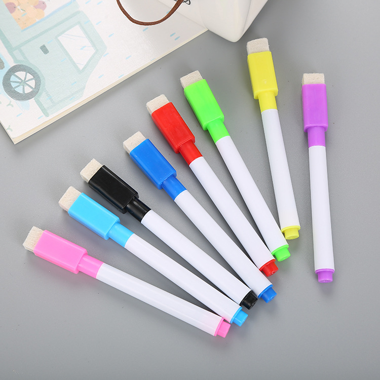 8 stk meget høj, lille farverig whiteboard-pen med børste, der kan slettes miljøbaseret, vandbaseret mærkepen, hvid tavlepen