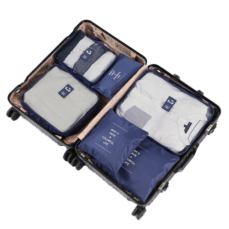 6P/ Oxford Cloth Travel Mesh Bag In Bag Luggage Organizer Packing Cube Organiser for Clothing