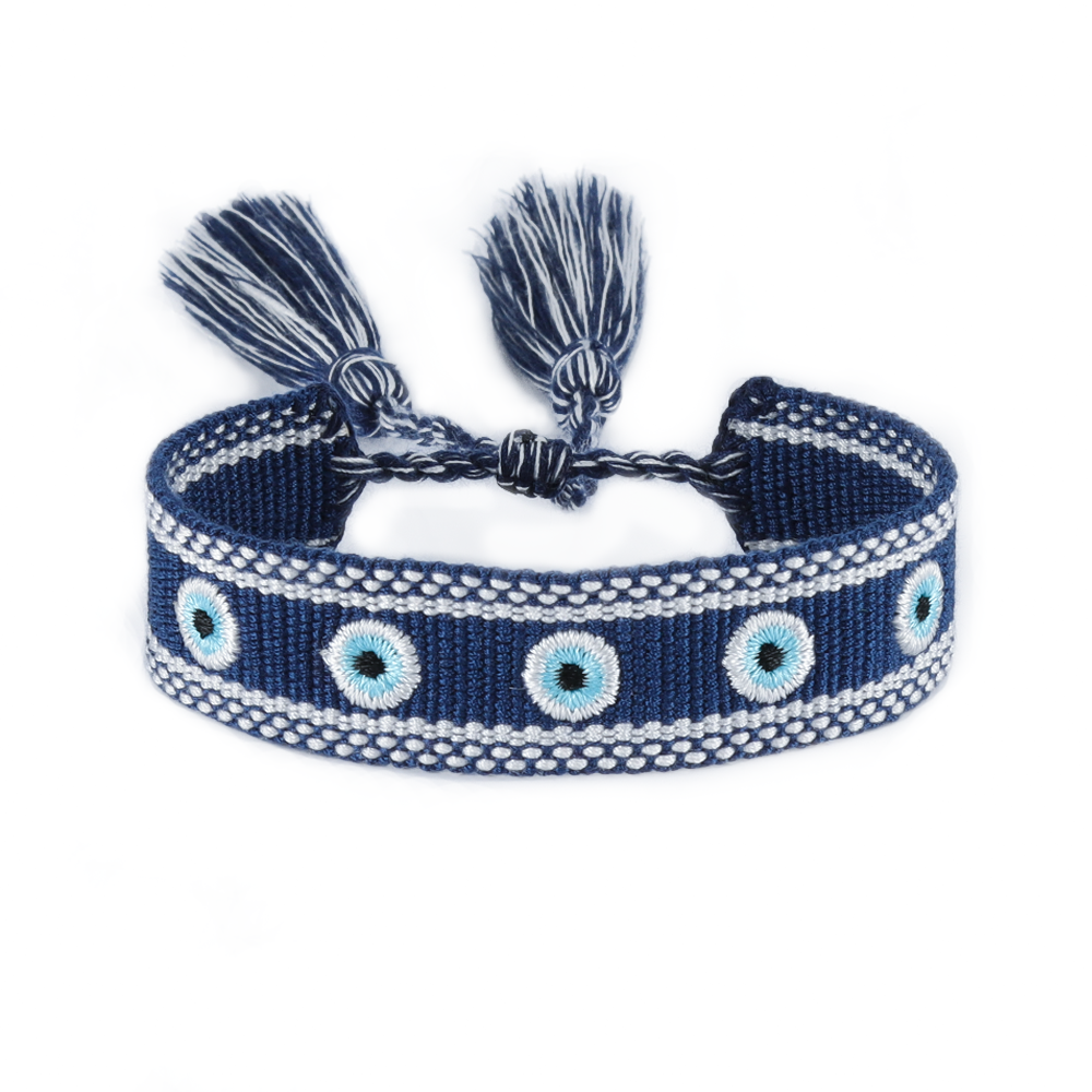 Pulseras tejidas de mal de ojos con dijes, pulseras de tela apilables: Chapado en zinc azul