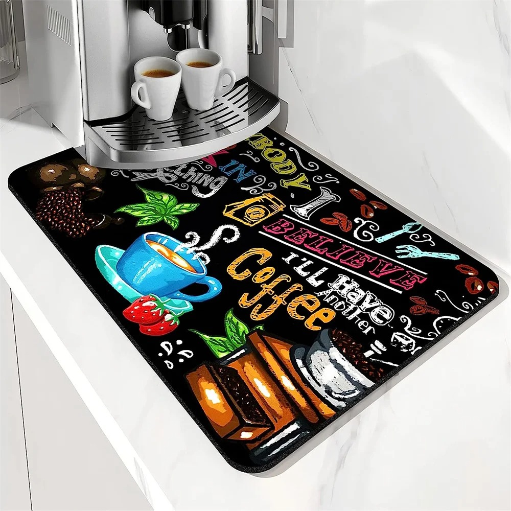 Kaffemenu mønster opvaskemåtte skridsikker superabsorberende spisebord køkkentæppe bordservice skrivebord afløbsmåtte dørmåtter: 45 x 70cm / Hvid