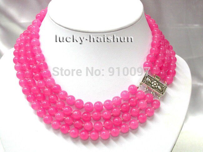 DYY free HH##Authentic 4row crude pink stone bead necklace 17"