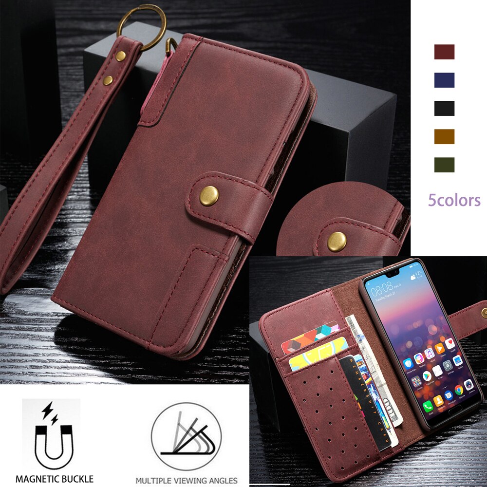 Luxe portemonnee tas telefoonhoesje voor huawei  p30 / p30 pro  / p30 lite / nova 4e vakken kaartslot magnetische knop flip cover coque