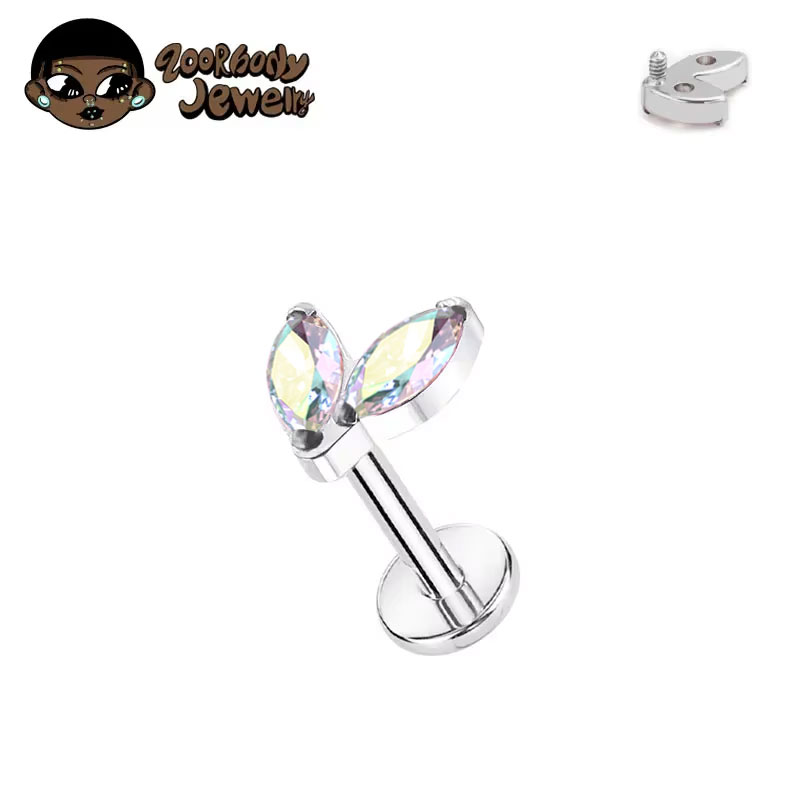 ASTM F136 Piercing de titanio individual pequeño Marquesa CZ rosca interna parte posterior plana Labret Helix Tragus Piercing Labret perforado