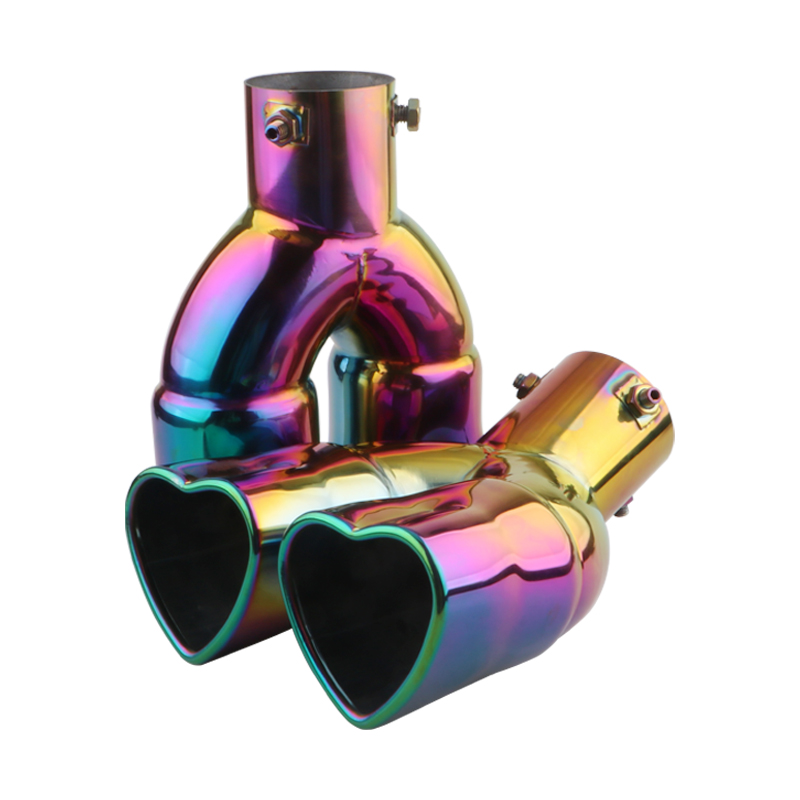 Universal Car Accessories Heart Shape Style Stainless Steel Exhaust Tips Muffler Tail Double-Pipe Tube Tips