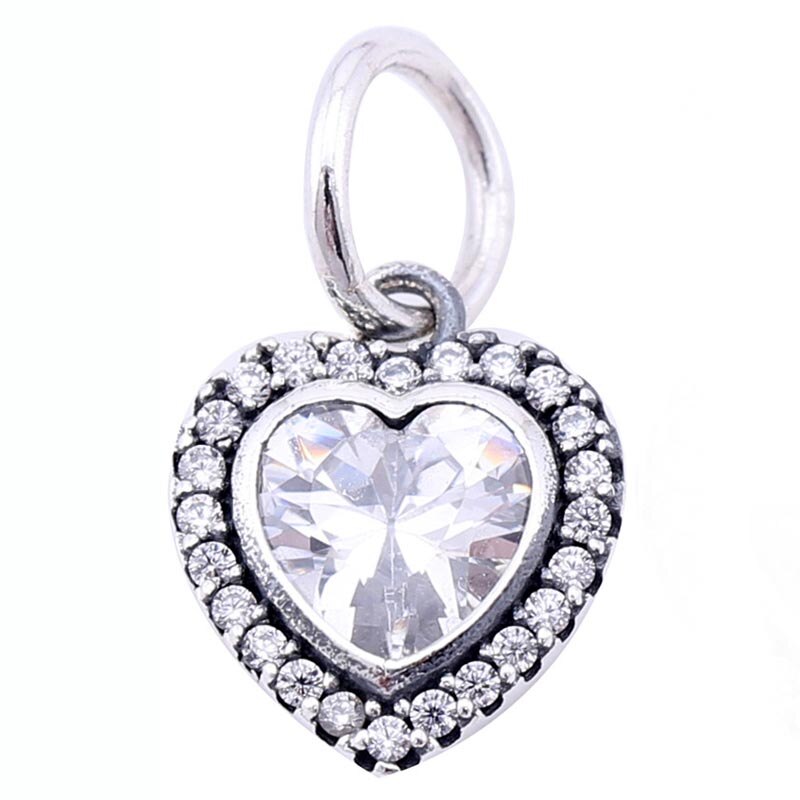 2019 100% Sterling Silver Classic Incastro Cuore-a forma di Cuore-a forma di Ciondolo In Argento con Cubic Zirconia FAI DA TE Del Pendente Dello Smalto: 2207