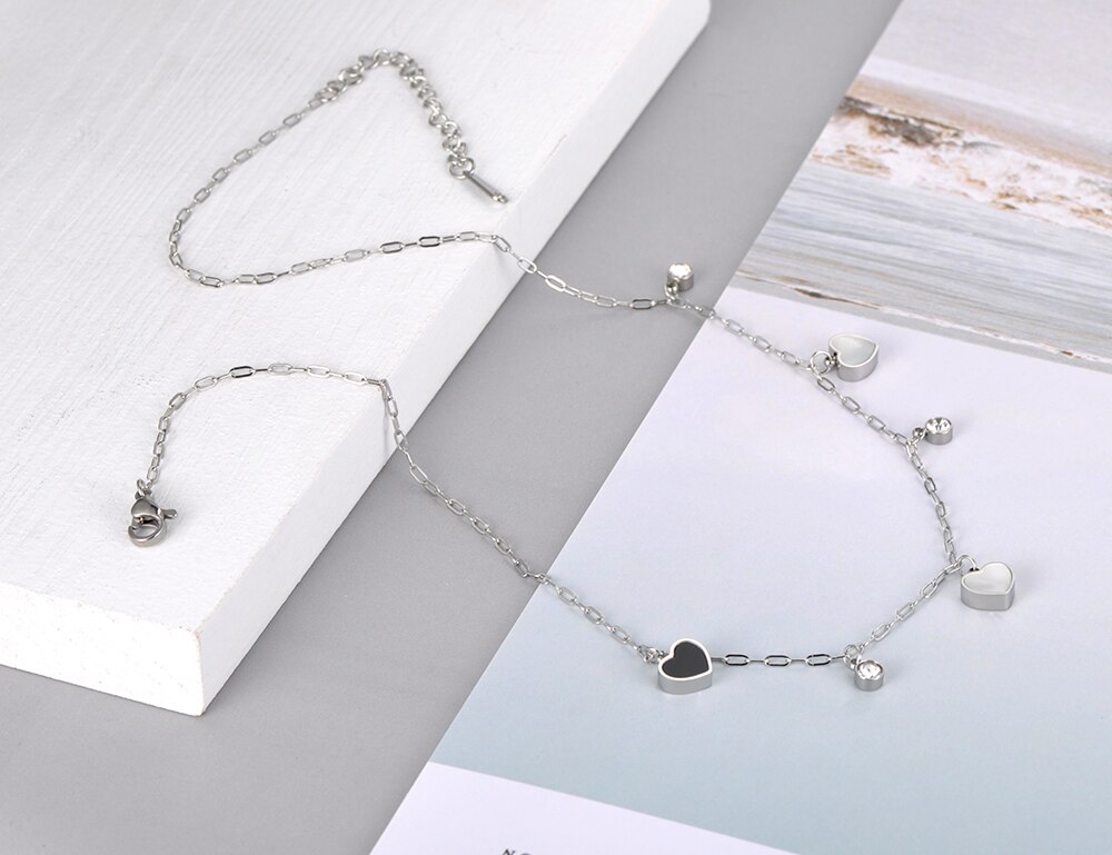 Lokaer Original CZ Crystal Heart Charm Pendant Necklace For Women Stainless Steel Bohemia Acrylic & Shell Choker Necklace N20144