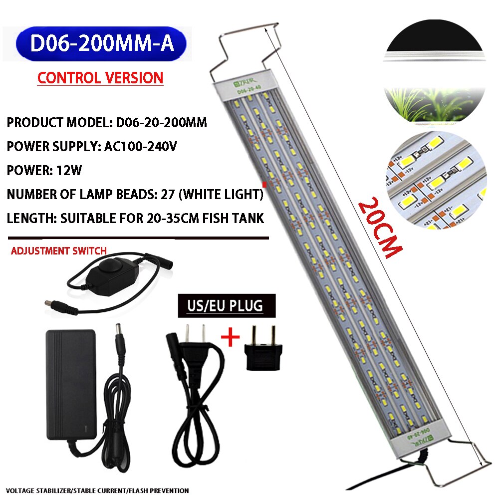 100-240v Aquarium LED Light Aluminum Alloy Material Lighting Landscape Light 18-75CM Telescopic Bracket Plant Aquarium LED Light: D06-A-200MM