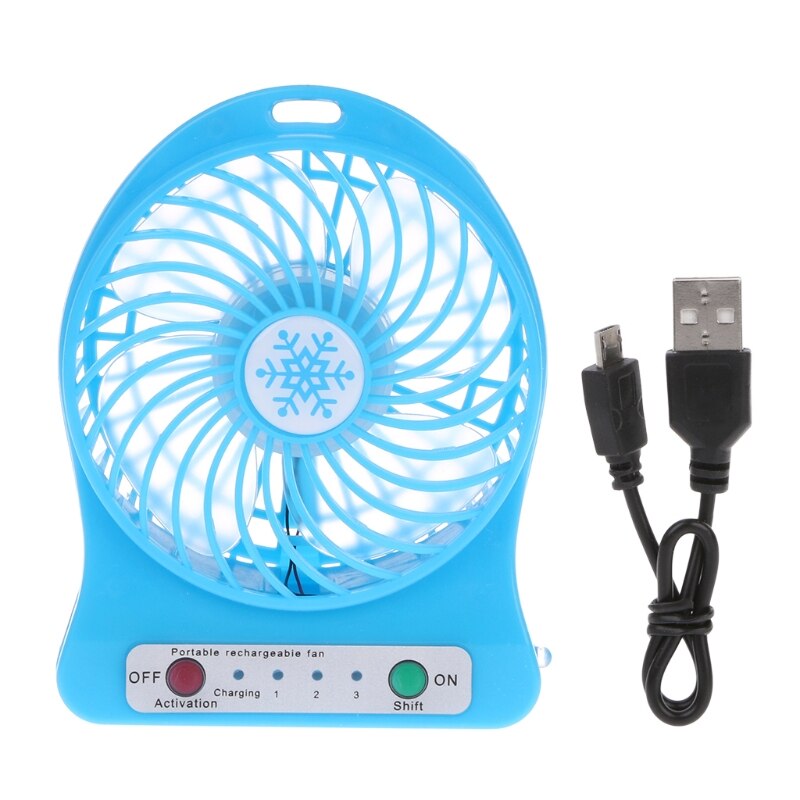 Portable LED Light Fan Air Cooler Mini Desk USB Fan Third Wind USB Fan: Blue
