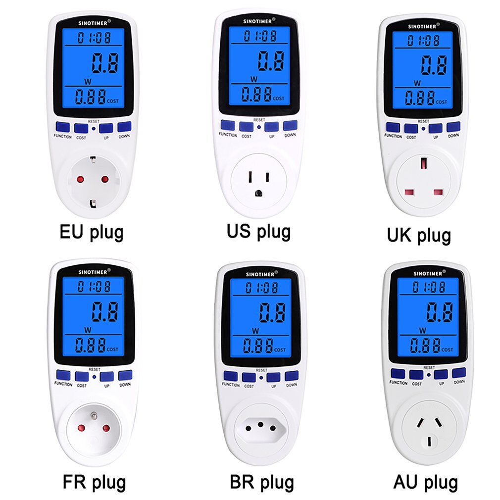 EU UNS UK FR BR AU Steckdose Digital Wattmeter Energie Verbrauch Watt Energie Meter KWh AC 230V 120V strom Mit Backlights
