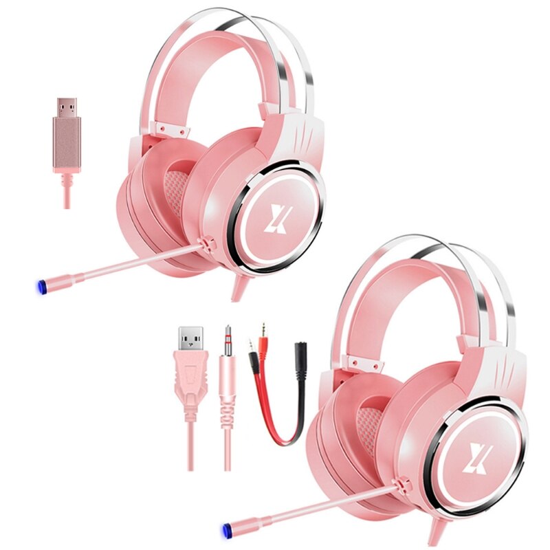 Surround-Sound Cat Ear Stereo Noise Cancelling Head Phone LED USB Headsets for Girl Wired Headphone PC Laptop R58A