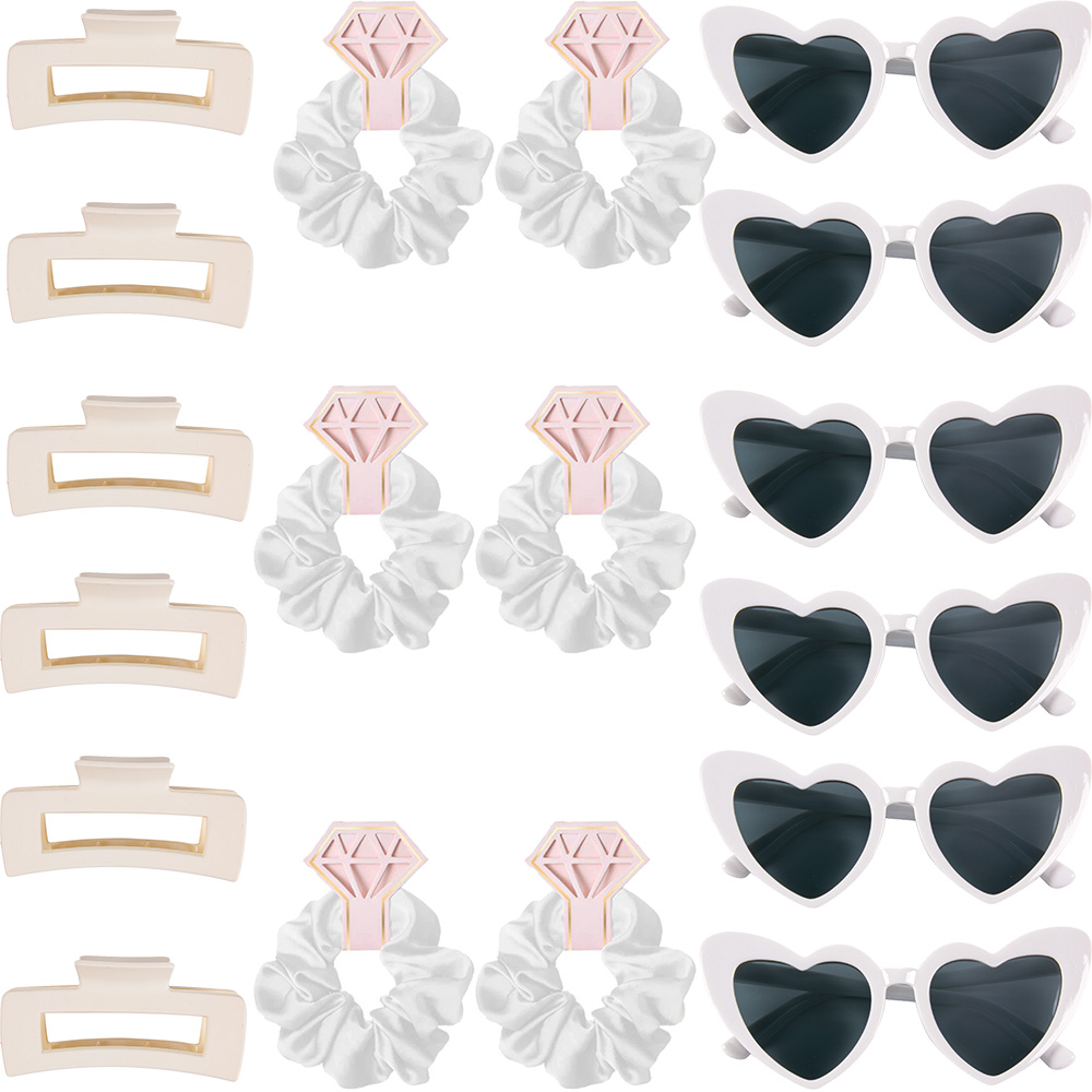 6/8 setzt Brautjungfer Herzform Sonnenbrille Haargummis Scrunchies Haarspangen Bachelorette Hochzeit Brautparty Gastgeschenk Vorschlag: Dunkelgrau
