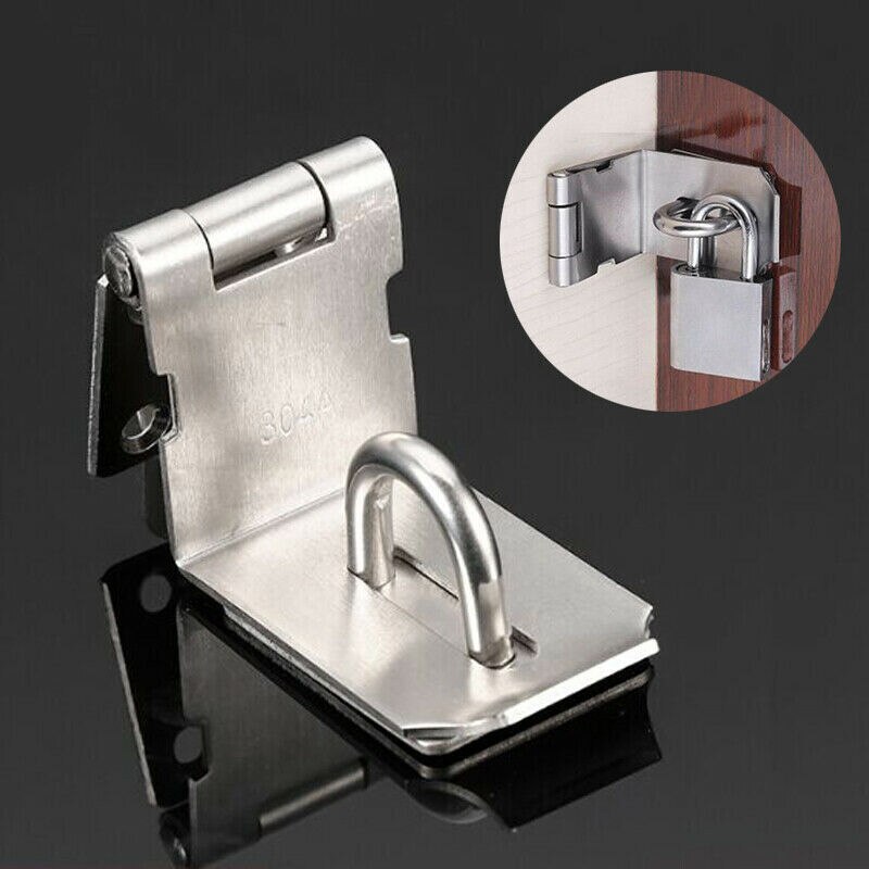 Silver Padlock Hasp Thickened 90 Degree Right Angle Doors Buckle Stainless Steel