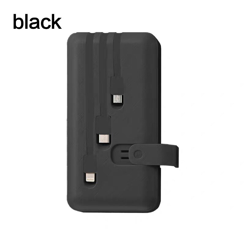 Power Bank 20000mAh Eingebaute 3 Kabel Power für iPhone 11 pro X 8 7 Externe Batterie Pack für Xiaomi poverbank mit Halterung: Black