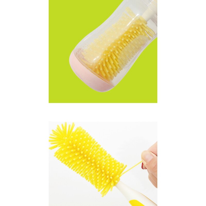 Multifunktionale silikon-flaschenbürste für babys, 360 grad drehbare flaschenreinigungsbürste