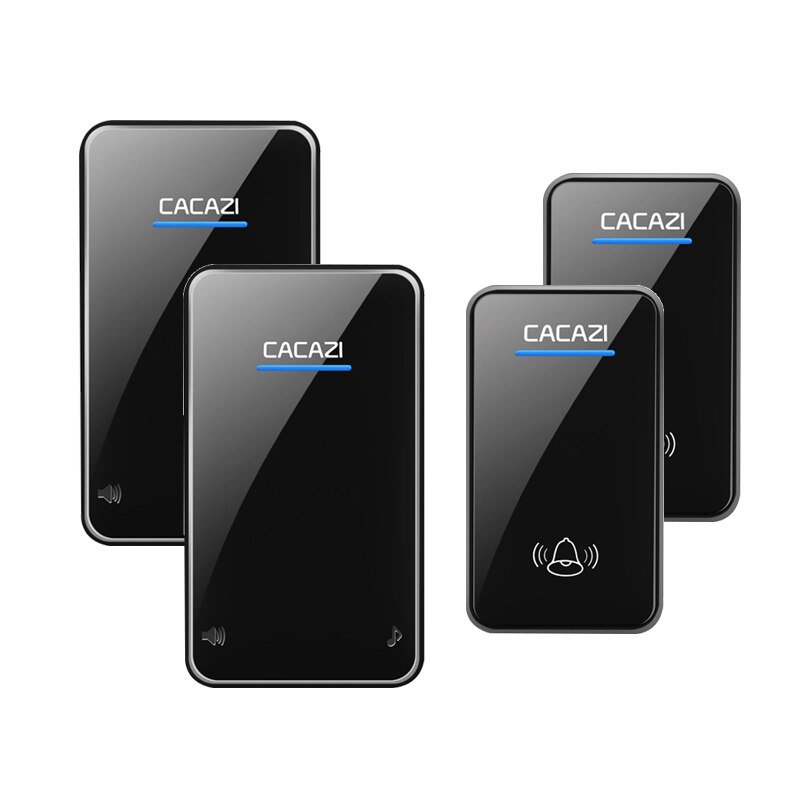 CACAZI Wireless Doorbell DC Battery Operated Waterproof 2 Button 1 Receiver Led Light Home Cordless Door Bell 48 Chime 6 Volume: black2x2