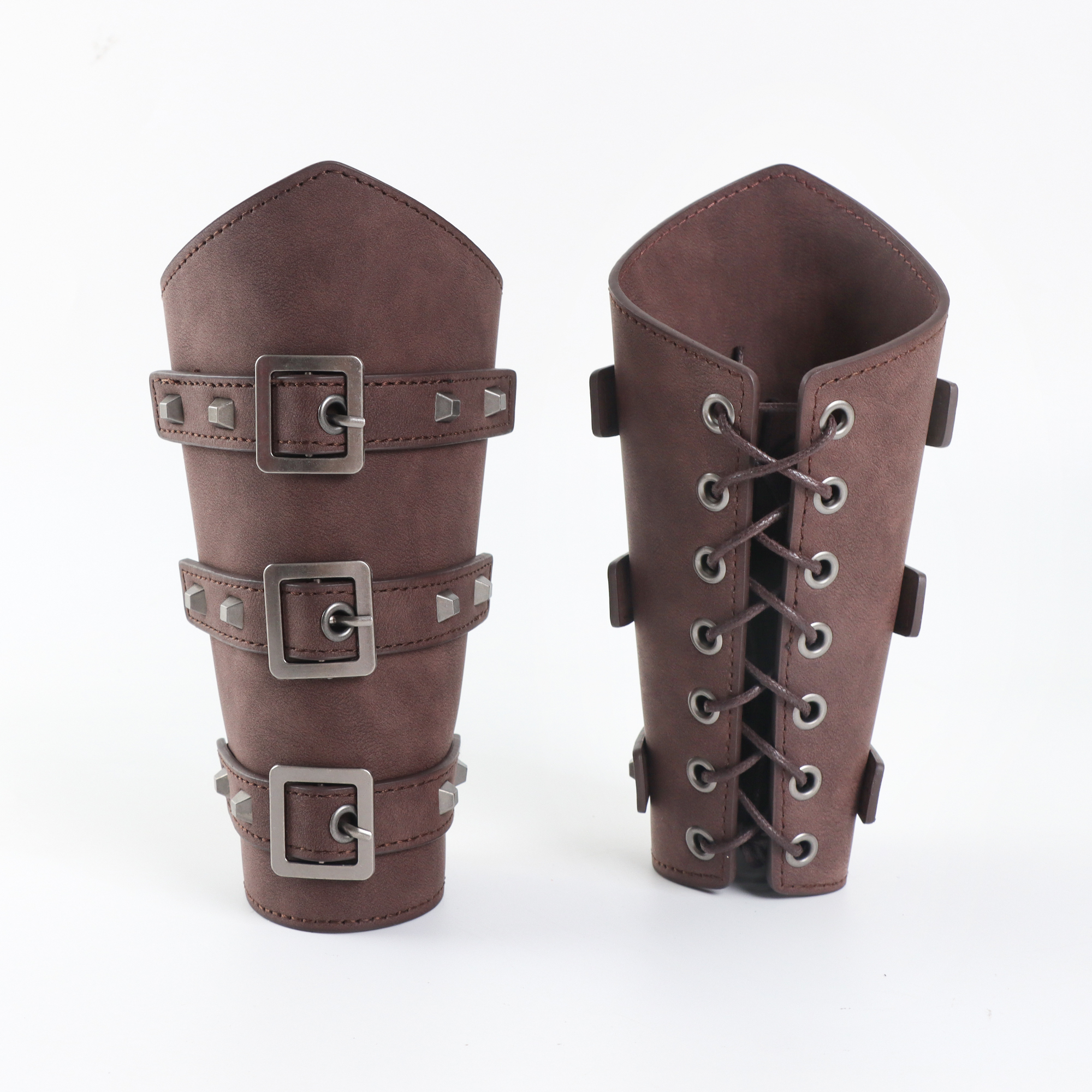 Armadura Medieval para hombre, calentadores de brazo para Cosplay con cordones, guantelete de caballero pirata vikingo, pulsera, brazalete, accesorios Steampunk, accesorio de Cosplay: Beige