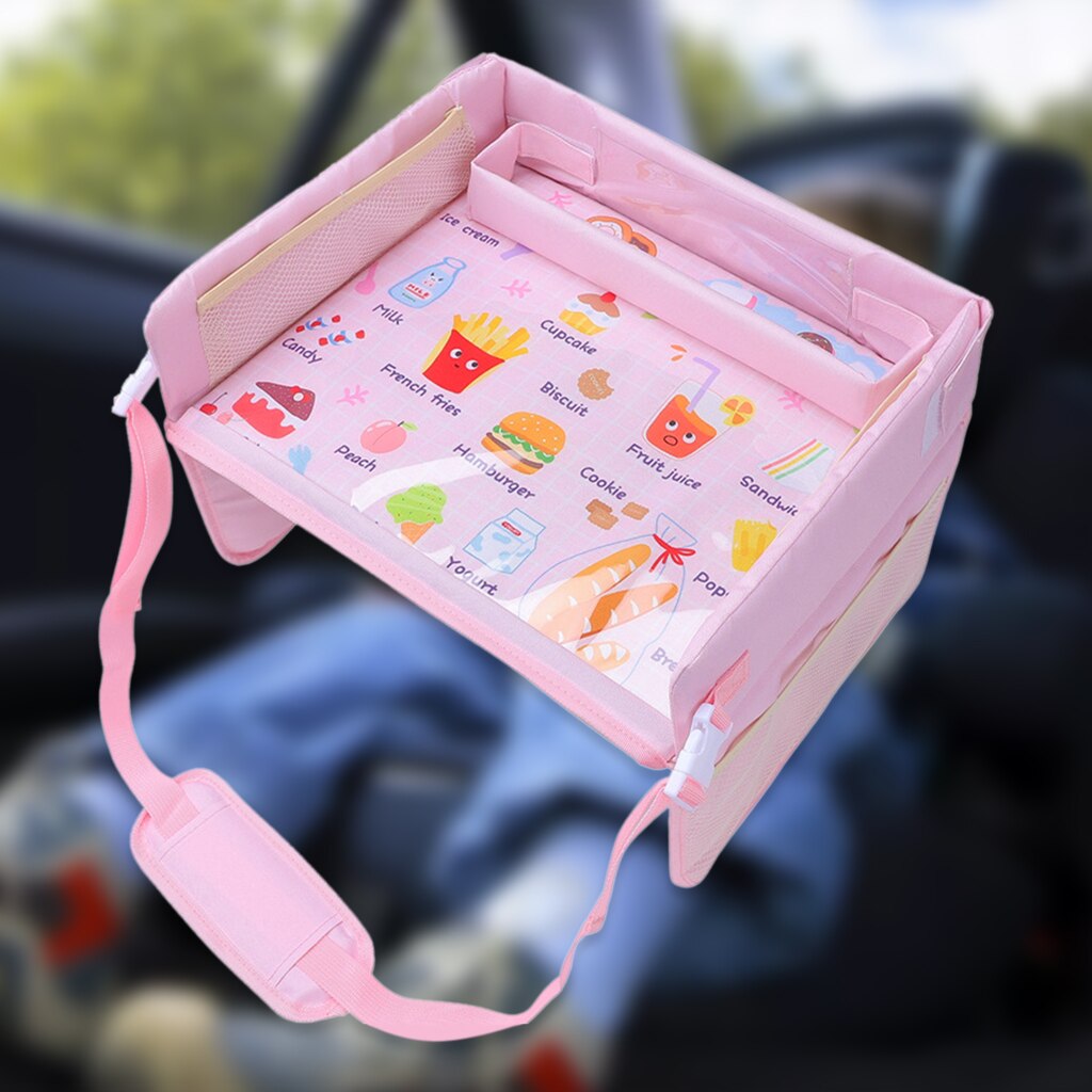 Kids Car Seat Tray Foldable Seat Stroller Road Trip Plane Accessories Play Organizer Carseat Waterproof: pink food