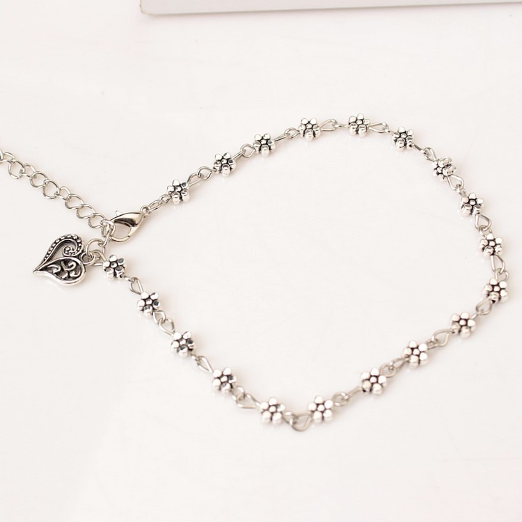 Exquisite Ankle Chain Tibetan Silver Hollow Mahogany Heart Woman Plum Blossom Ankle