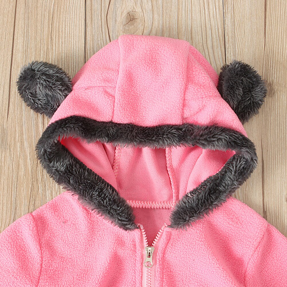 Mode Jongens Meisjes Hooded Rompertjes Winter Baby Warm Thicken Lange Mouwen Schuine Rits Cartoon Beer Hooded Jumpsuit Outfits