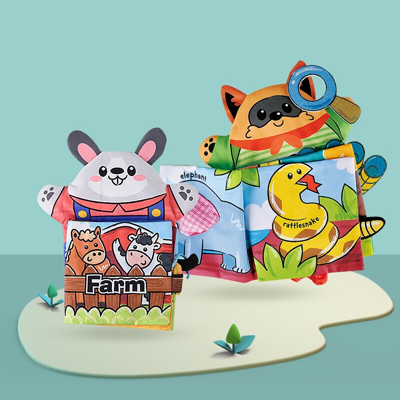 Marionnettes à main pour enfants, jouets pour bébés de 0 à 12 mois, marionnettes à main en peluche, jouets en peluche pour tout-petits, livre en tissu doux pour nouveau-nés: Chat et lapin