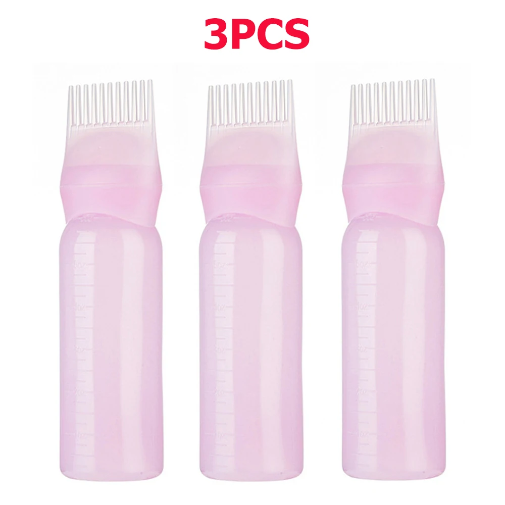 Aplicador de aceite para el cuero cabelludo, botella de llenado repetible, aplicador de peine para raíces, accesorios para salón de barbería, 3 uds., 180ml: Amarillo claro