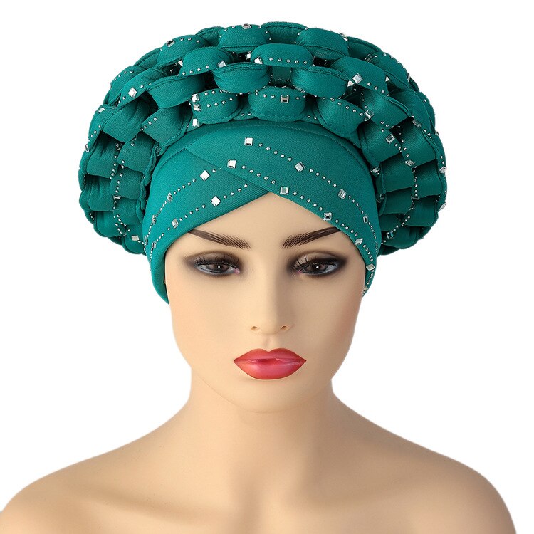 Autogele – couvre-chef africain en gel Aso oké, Turban musulman, casquette nigériane de mariage, couvre-chef prêt à porter,: green