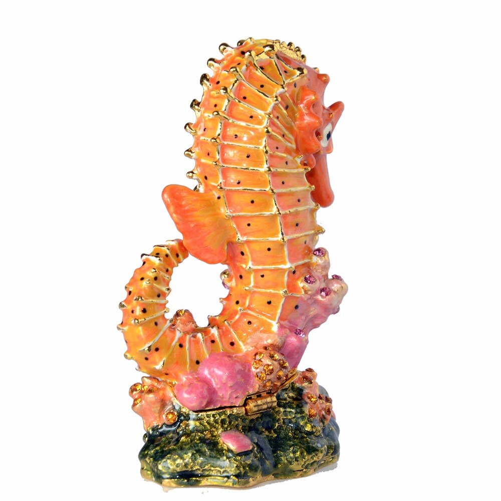 Bibelot hippocampe en cristal émaillé, boîte à bagues, de noël, artisanat nautique, Figurines Sealife à collectionner