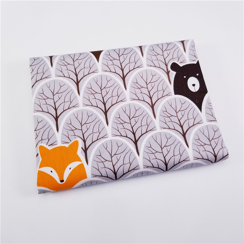 Bear&Fox Animal Printed 100% Cotton Fabric Meters for Patchwork Quilting Baby Cribs Cushions Blanket Sewing Material 50x40cm