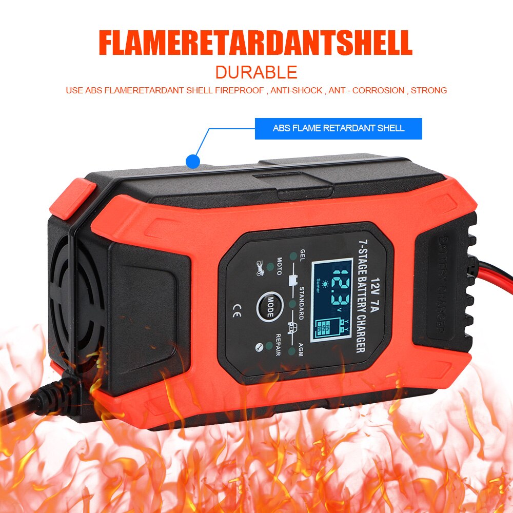 LEEPEE Wet Dry Lead Acid Battery-chargers 12V 7A Digital LCD Display 7 Stage Automatic Smart Car Battery Charger