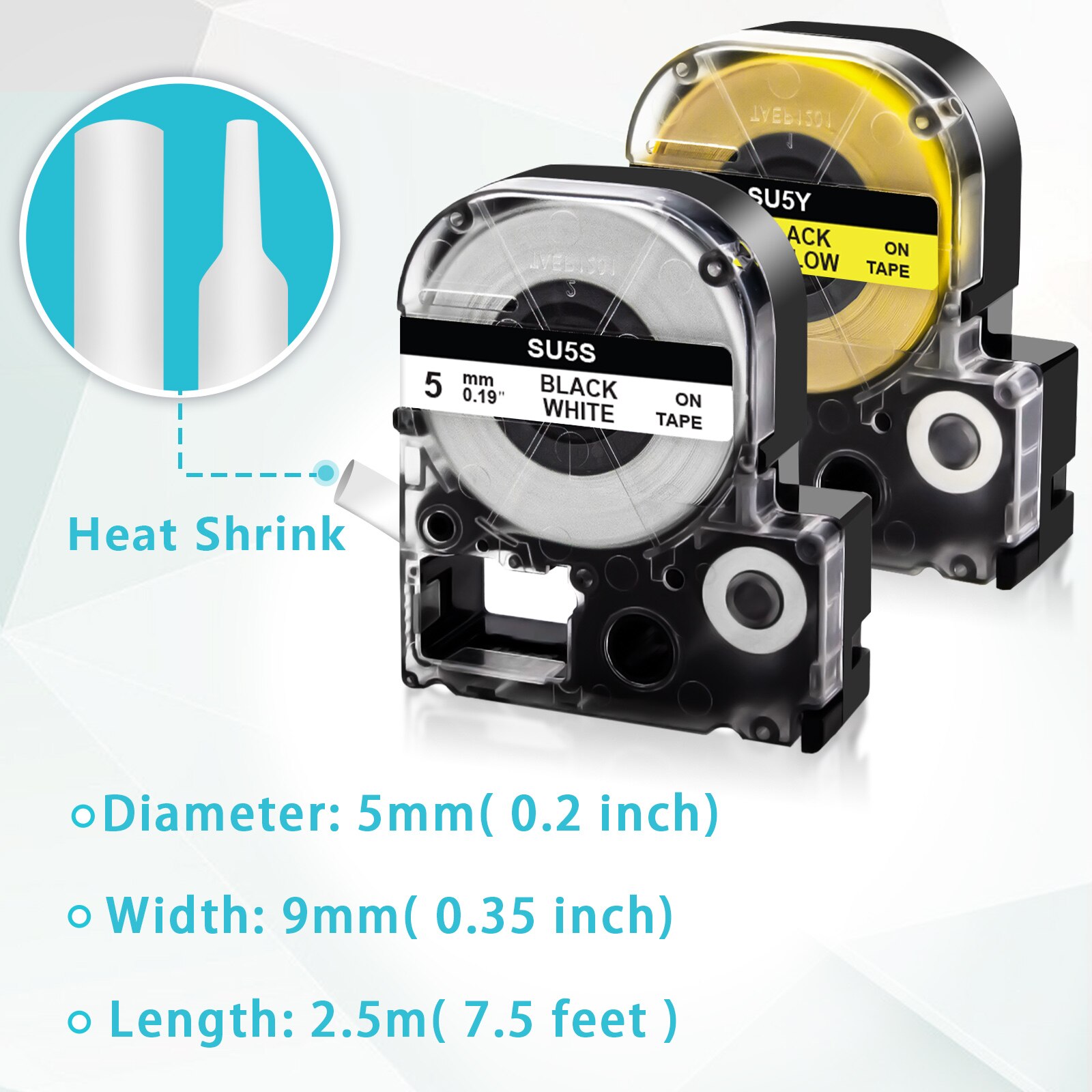 Ecowell LK-4WBA5/LK-4YBA5 Φ5mm/9mm Φ11mm/18mm Weiß Etikett Kompatibel für Epson KingJim SU5S SU5Y SU11S SU11Y Schrumpf Rohre