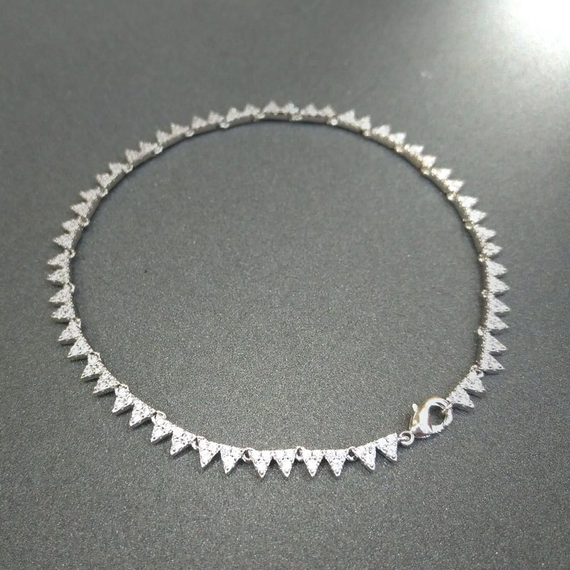 S925 Sterling Silver Anklet July Product Silver White Triangle Anklet Female Banquet Personality Punk Style