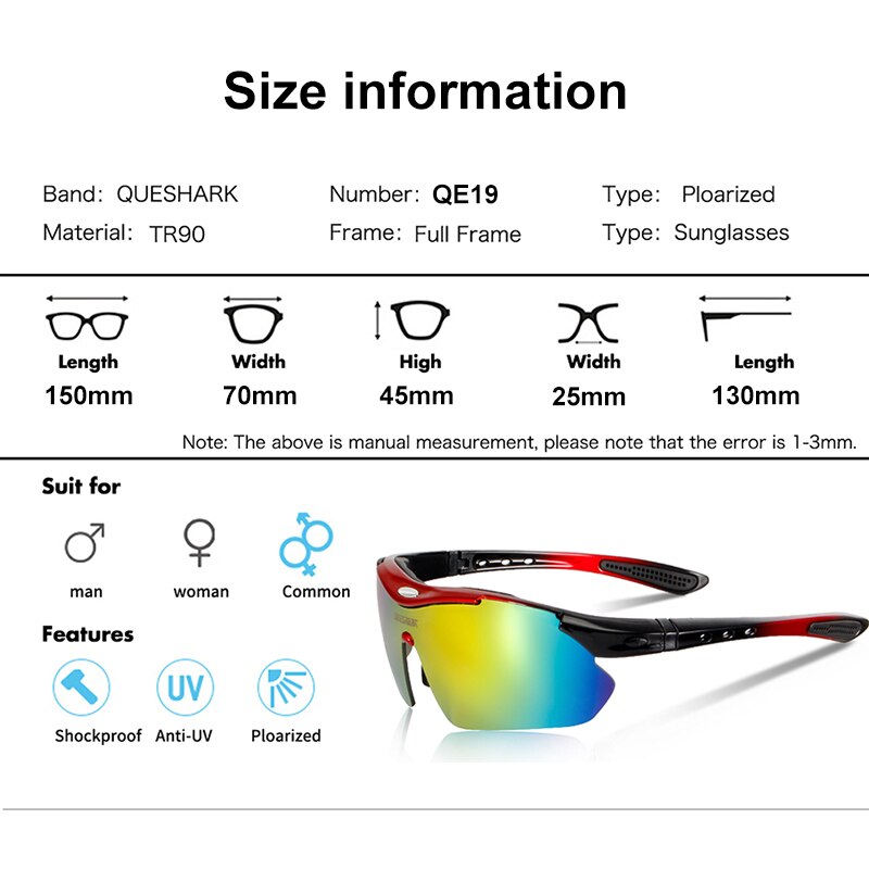 Queshark 5 linse fiskesolbriller udskiftelige linse lystfiskeri camping polariserede cykelbriller fiskerbriller sportsbriller