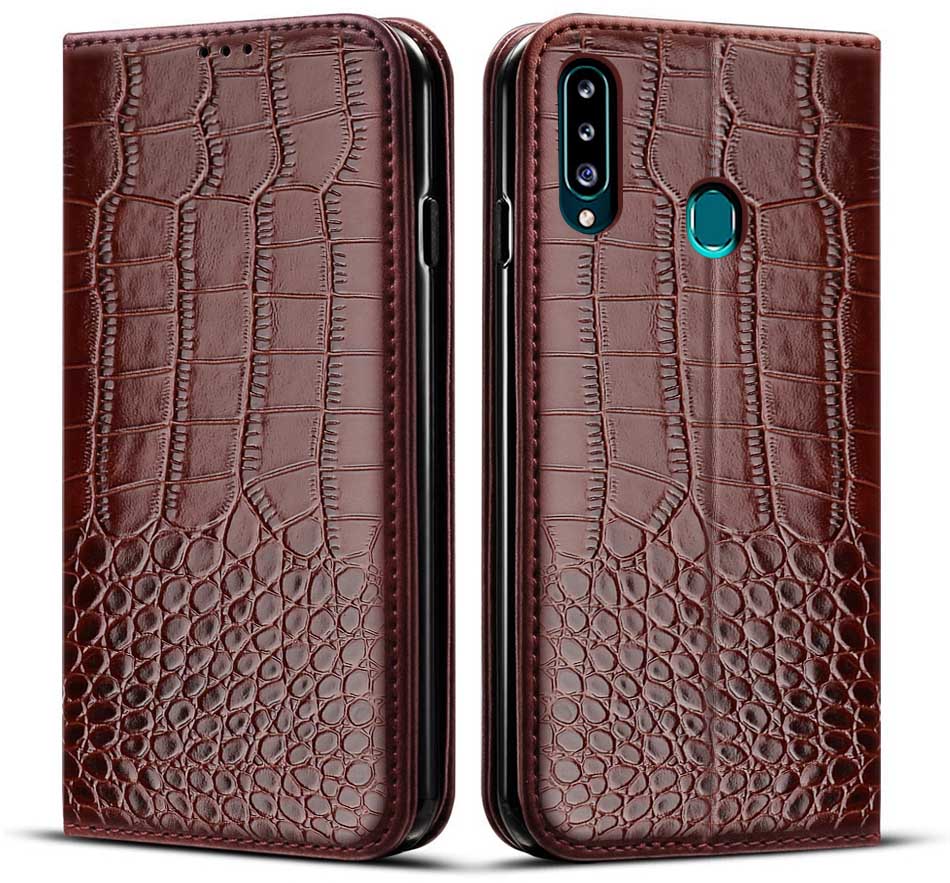 For Samsung Galaxy A20s Case flip leather Phone Case For Samsung A20s phone case Cover book wallet with card holder: Style 1 Brown