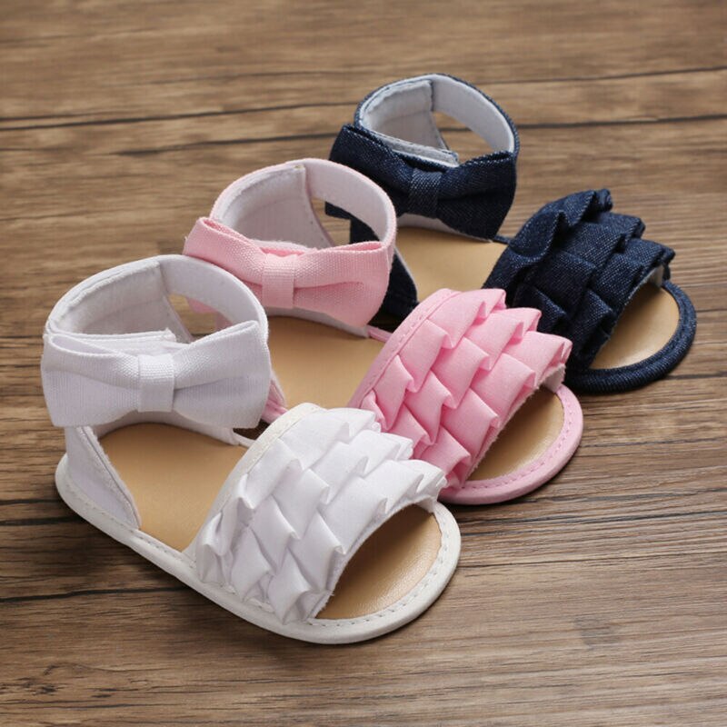 Chaussures d'été pour bébés filles 0-18M | Sandales pour bébés garçons filles, chaussures à berceau souple, mignonnes avec nœud papillon couleur bonbon, sandales à volants