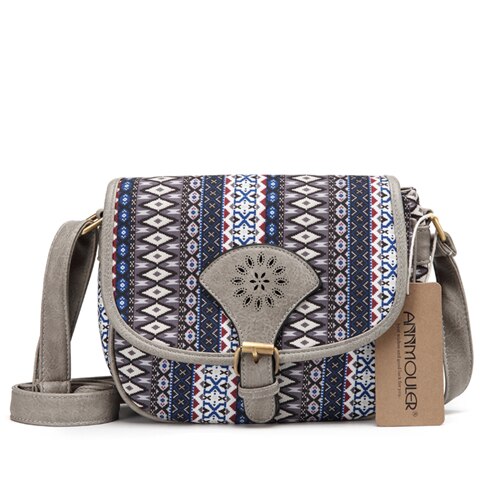 Annmouler brand kvinder skuldertaske vintage udhulet crossbody taske pu læder lille taske boheme stil messenger tasker: Grå