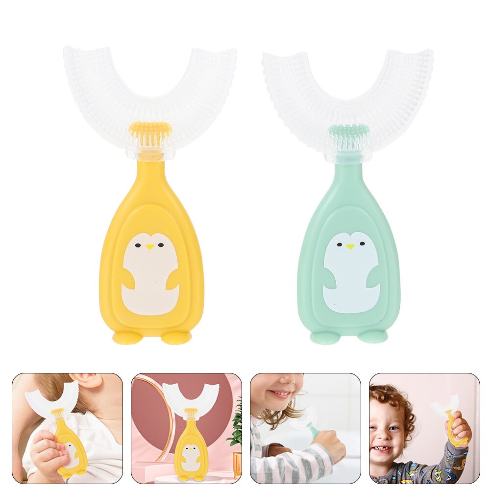 2Pcs Cartoon spazzolini da denti a forma di U adorabili spazzolini da denti in Silicone spazzolini da denti per bambini