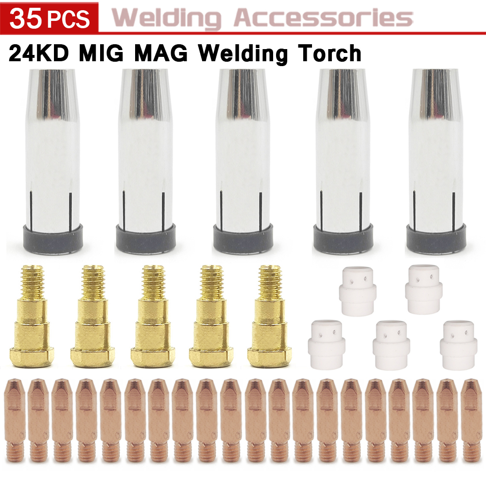 35Pcs MB-24KD Welding Torch Consumable 0.8mm - 1.2mm MIG Torch Gas Nozzle Tip Holder Gas Diffuser of MIG MAG Welding Machine