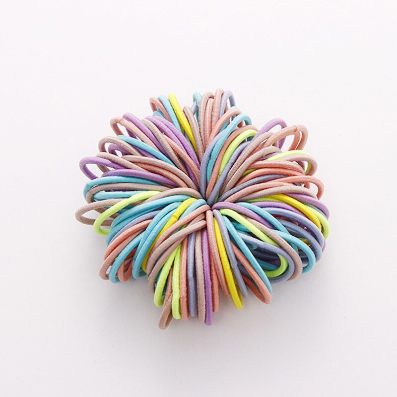 100 Stks/partij Meisjes Snoep Kleuren Nylon 3 Cm Elastiekjes Kinderen Veilig Elastische Haarbanden Paardenstaart Houder Kinderen Haar accessoires