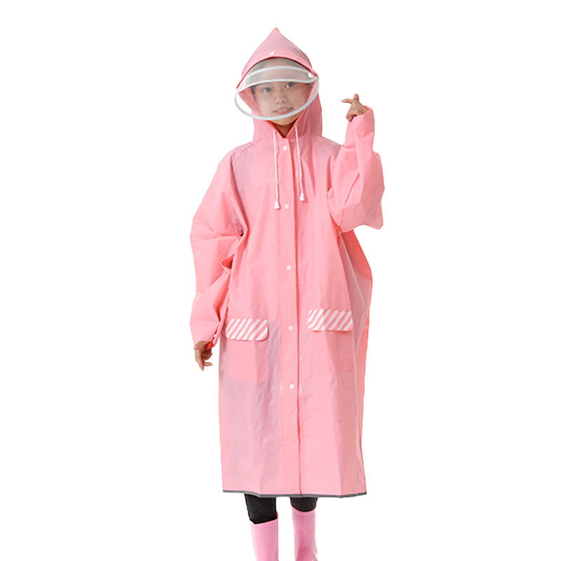 Poncho imperméable en EVA pour enfants, sac d'école de couleur unie, une pièce, long épais pour écoliers de randonnée