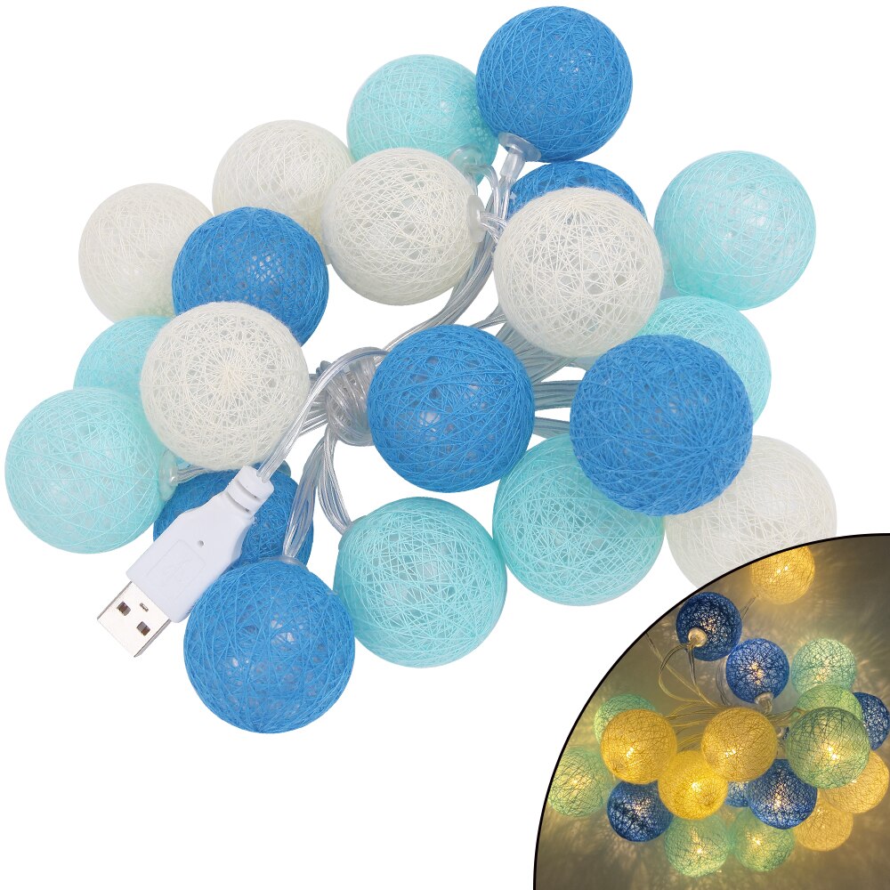 Baumwolle Ball LED Lichterketten 20 LEDs Batterie Betrieben Und USB Powered für Ostern Halloween Weihnachten Partei Wohnkultur: Blue warm / By Battery