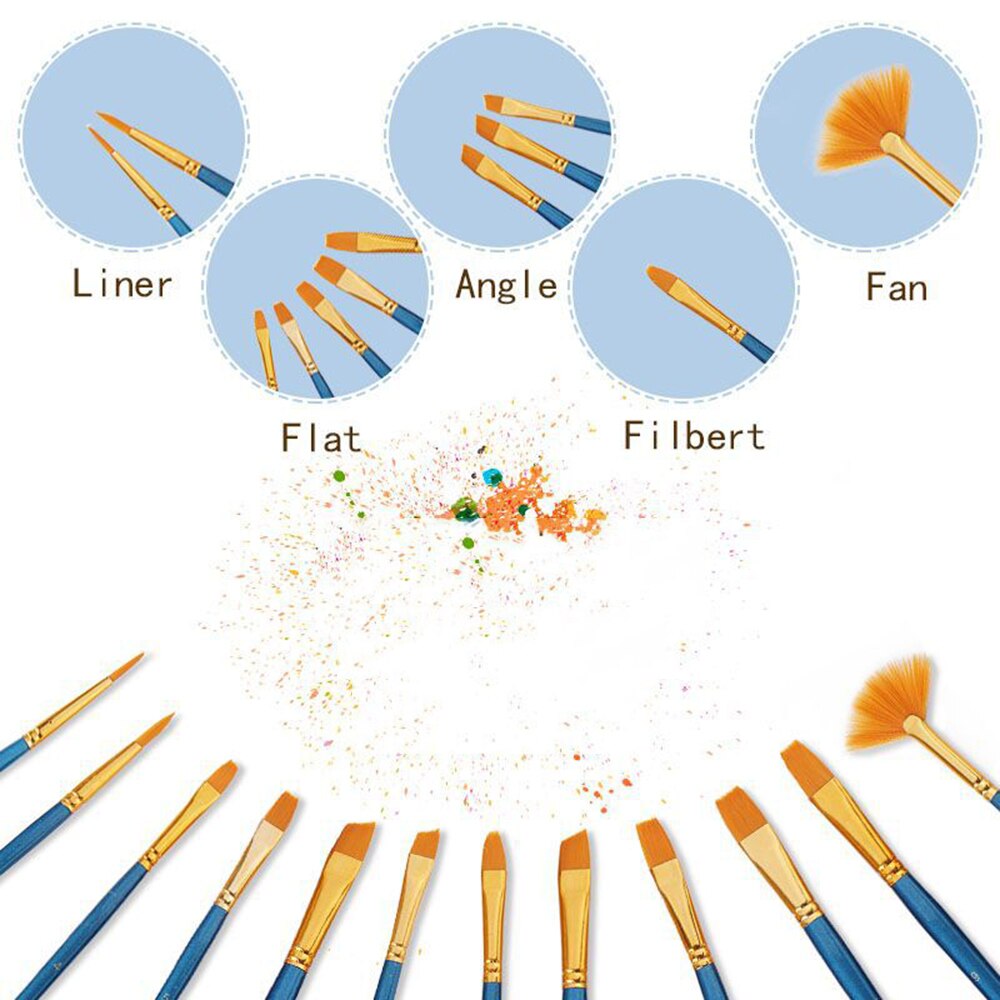 12Pcs Artist Paint Brushes Set Acrylic Oil Watercolour Painting Craft Art Model Artist Paint Brushes