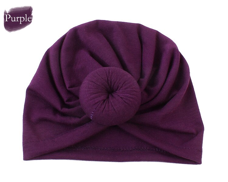 Ankomster babymössor donut bebe turban huva solid knuten keps unisex bomull mjuk söt hattar barn flickor pojke mössor keps: Lila