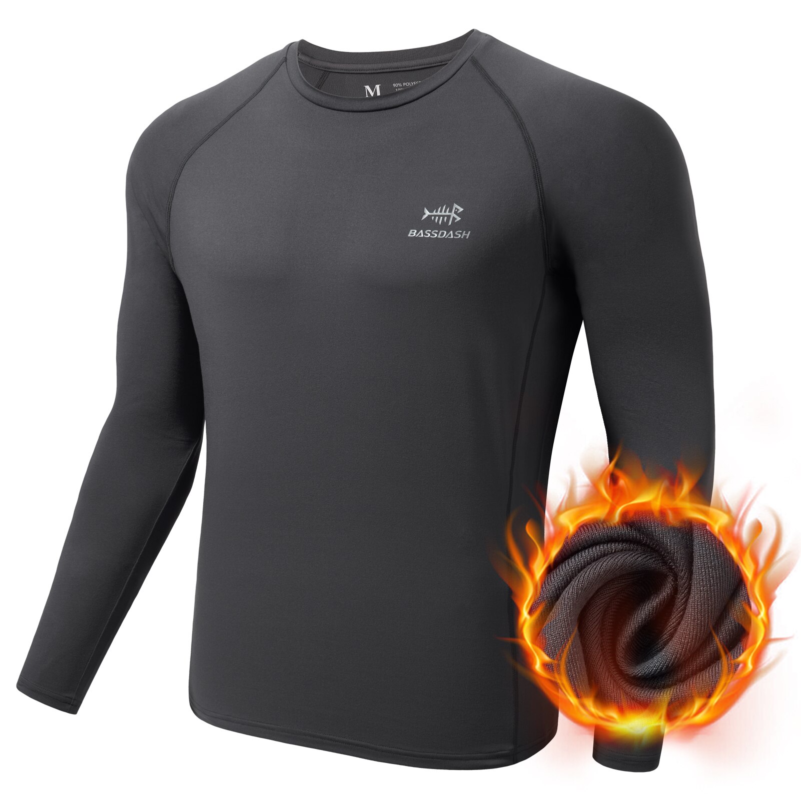 Bassdash Men&#39;s Lightweight Thermal Base Layer Shirt Antimicrobial Underwear Top Warm Ultra Soft Quick Dry FS19M: Charcoal / XL