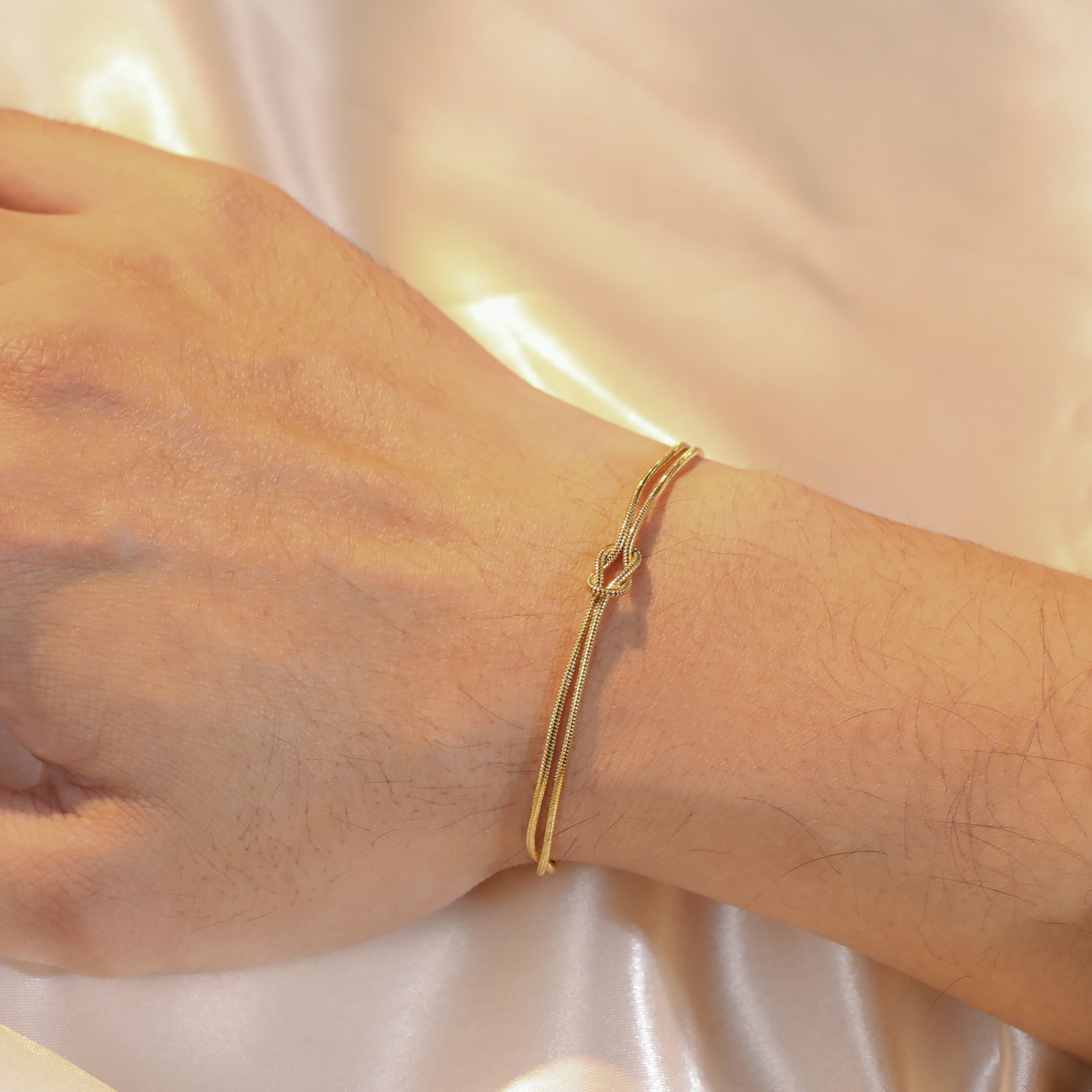 Pulseira Dupla Corrente de Cobra Nó de Amor Aço Inoxidável Cor de Ouro Pulseiras Ajustáveis Mulheres Homens Casal Jóias Minimalistas