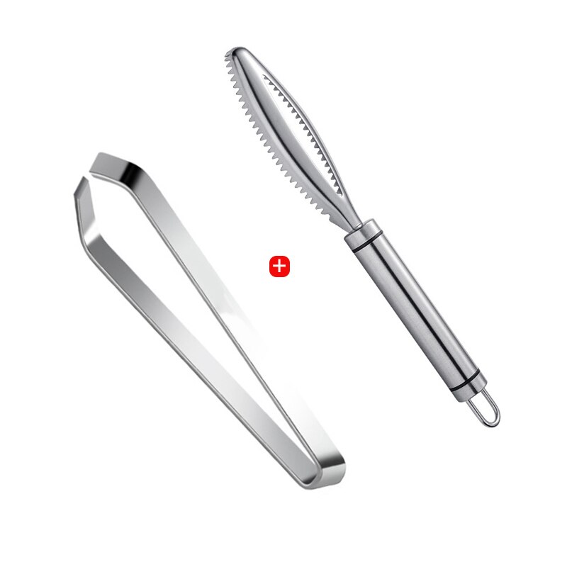 Holaroom Stainless Steel Fish Scales Scraping Grater Seafood Descaler Fish Bone Tweezers Cleaning Peeler Durable Kitchen Gadgets: Set