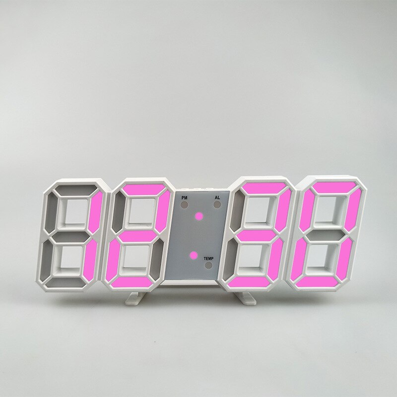 Reloj de pared Digital LED 3D, alarma, fecha, temperatura, retroiluminación automática, mesa de escritorio, pantalla de 12/24 horas, decoración del hogar: White Shell Pink